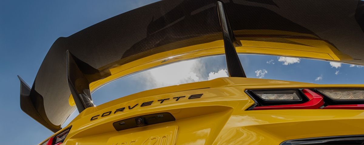 Low Rear View of a Yellow Chevy Corvette ZR1